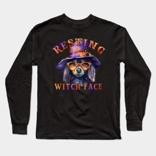 Resting Witch Face dog wearing a hat & glasses Long Sleeve T-Shirt